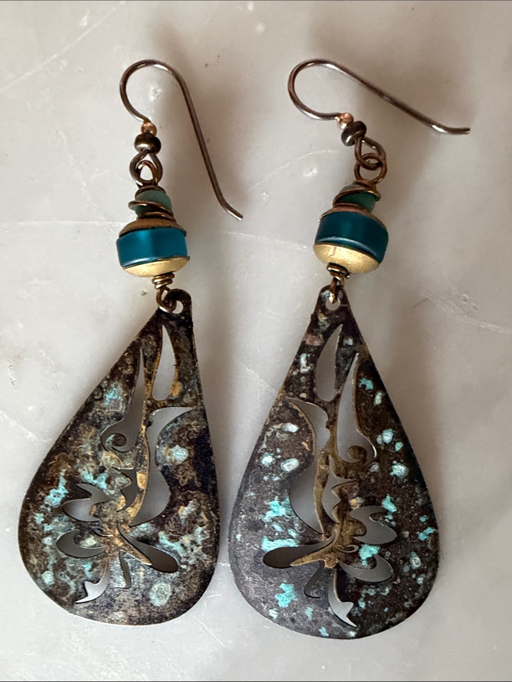 Teardrop Green Metal Dangle Earrings - Women Jewelry